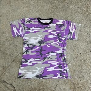 Vtg Y2k ROTHCO Purple Army Camo All Over Print Military Surplus T Shirt Lg